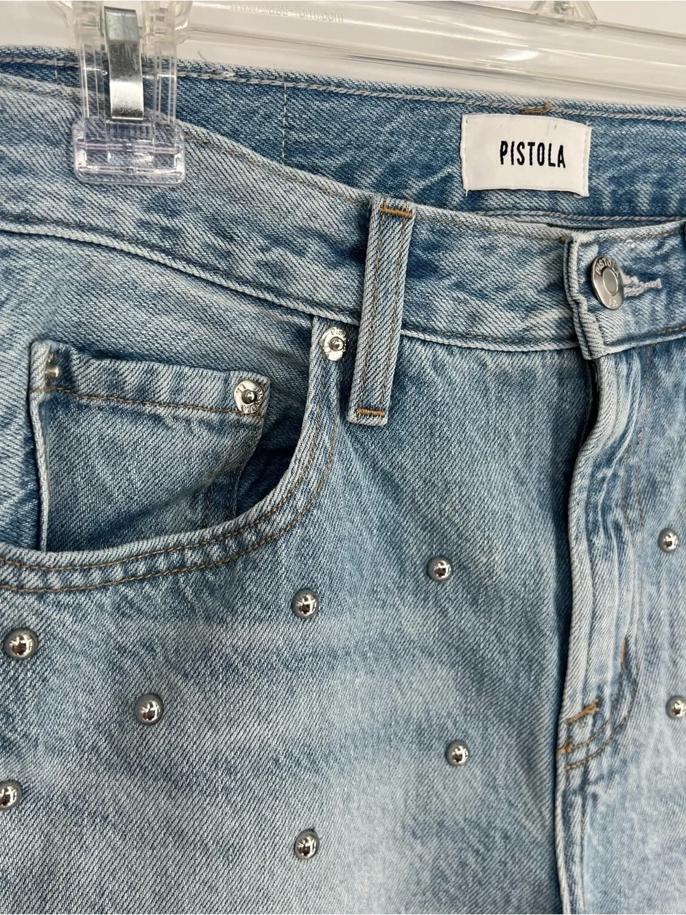 Pistola Lexi Mid-Rise Bowed Straight-Leg Jeans 25 Vintage Wash - Picture 6 of 15
